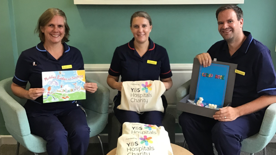 Bereavement team with items in the comfort packs